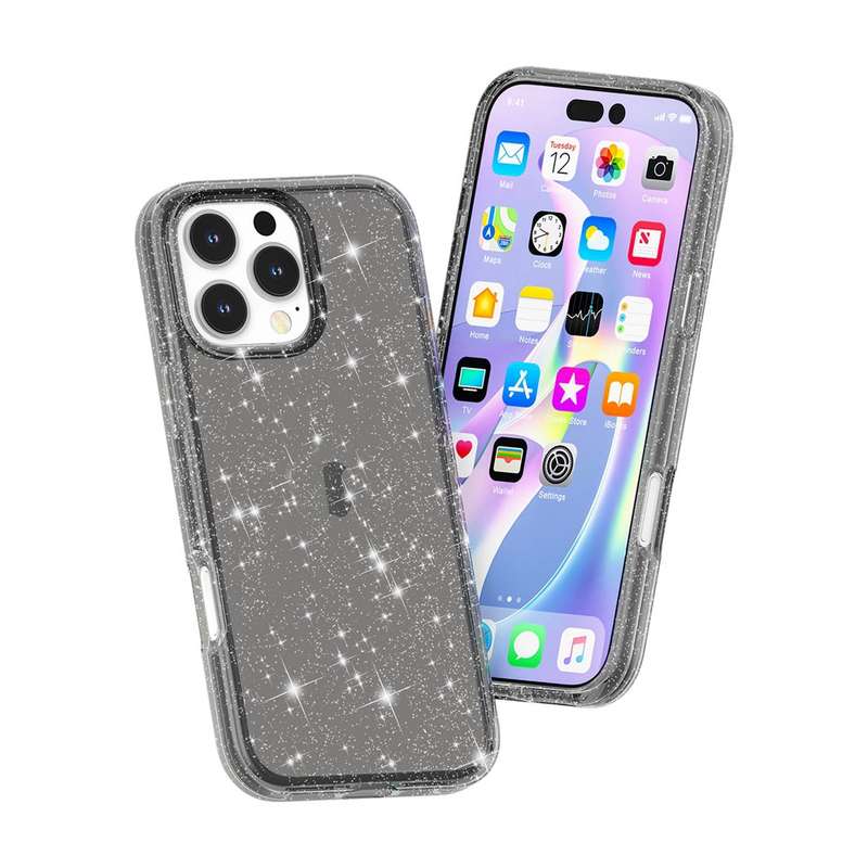For iPhone 16 Pro Max Shockproof Terminator Glitter Powder Phone Case(Black)