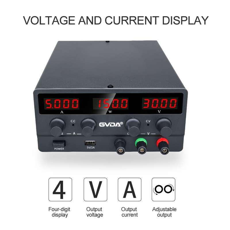 GVDA SPS-H305 30V-5A Adjustable Voltage Regulator, EU Plug(Black)