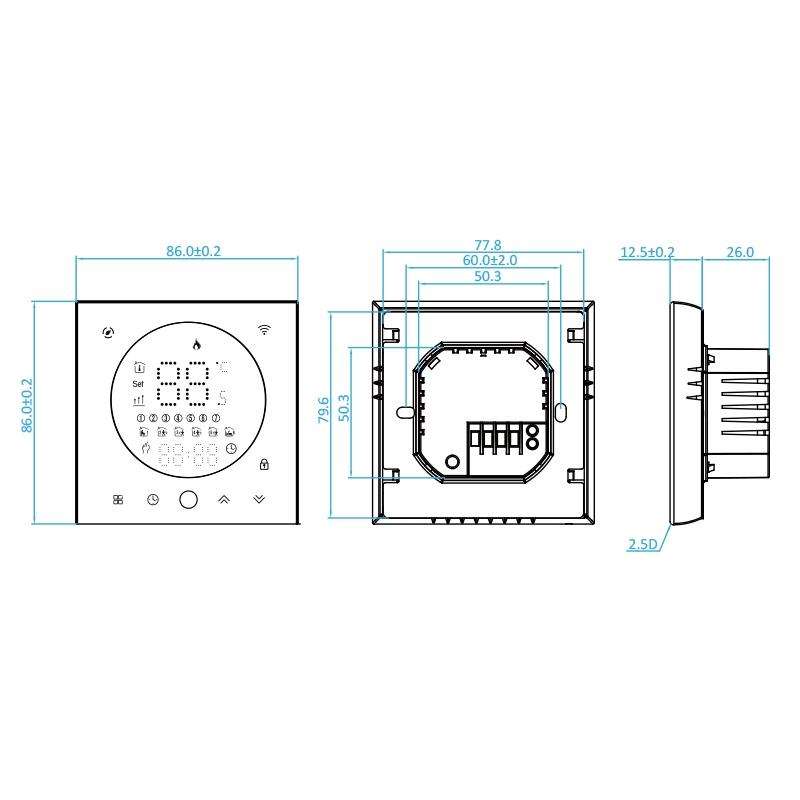 BHT-008GBL 95-240V AC 16A Smart Home Electric Heating LED Thermostat Without WiFi(Black)