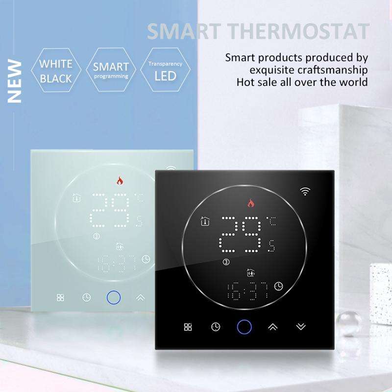 BHT-008GBL 95-240V AC 16A Smart Home Electric Heating LED Thermostat Without WiFi(Black)