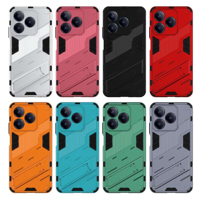 For Realme C63 4G Global Punk Armor 2 in 1 PC + TPU Phone Case with Holder(Grey)