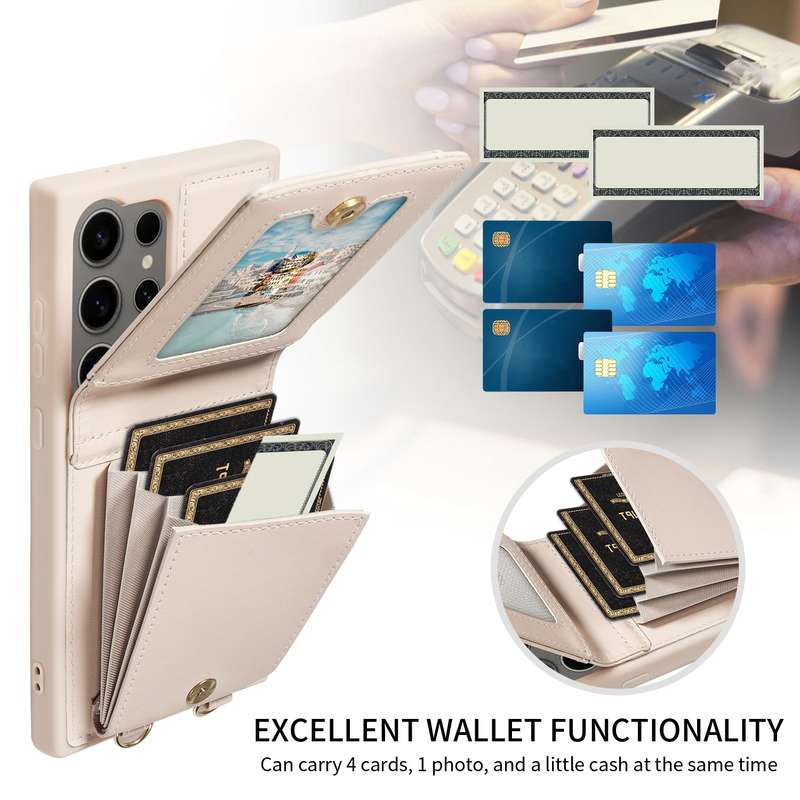 For Samsung Galaxy S24 Ultra 5G Crossbody Lanyard Zipper Wallet Leather Phone Case(Beige)
