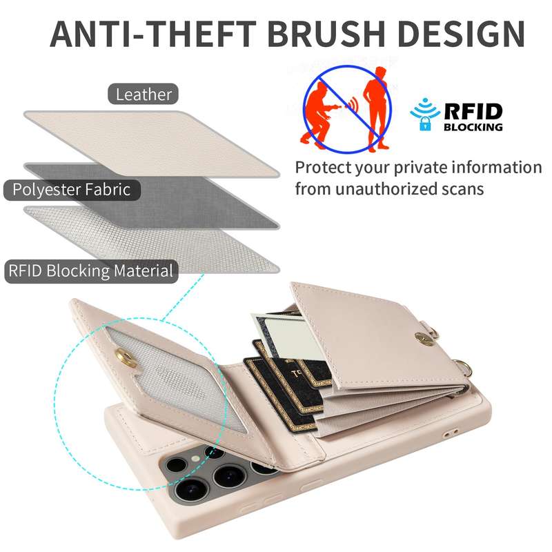 For Samsung Galaxy S24 Ultra 5G Crossbody Lanyard Zipper Wallet Leather Phone Case(Beige)