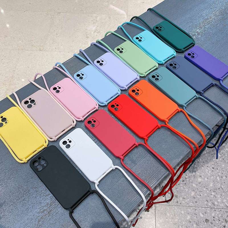 For iPhone 15 Crossbody Lanyard Liquid Silicone Case(Black)