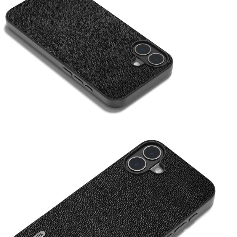 For iPhone 16 Plus ABEEL Black Edge Genuine Leather Mino Phone Case(Black)