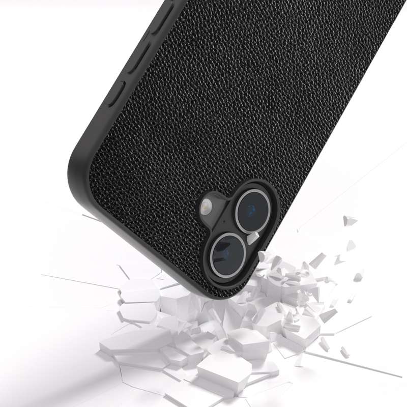 For iPhone 16 Plus ABEEL Black Edge Genuine Leather Mino Phone Case(Black)