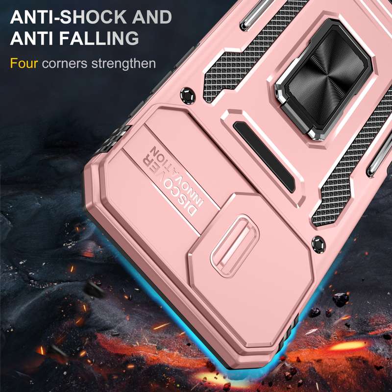 For iPhone 16 Plus Armor PC + TPU Camera Shield Phone Case(Rose Gold)