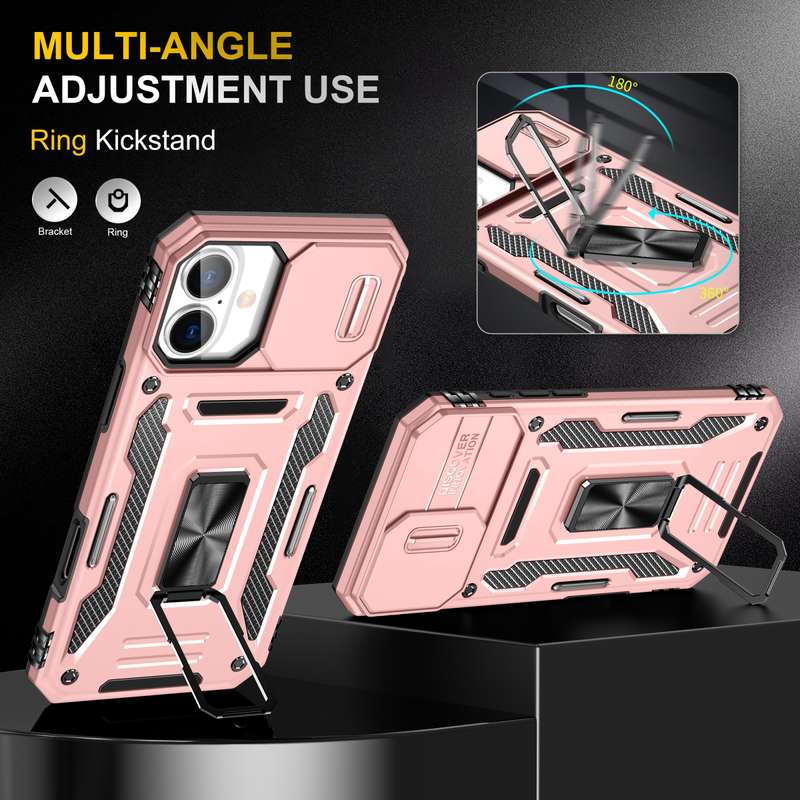 For iPhone 16 Plus Armor PC + TPU Camera Shield Phone Case(Rose Gold)
