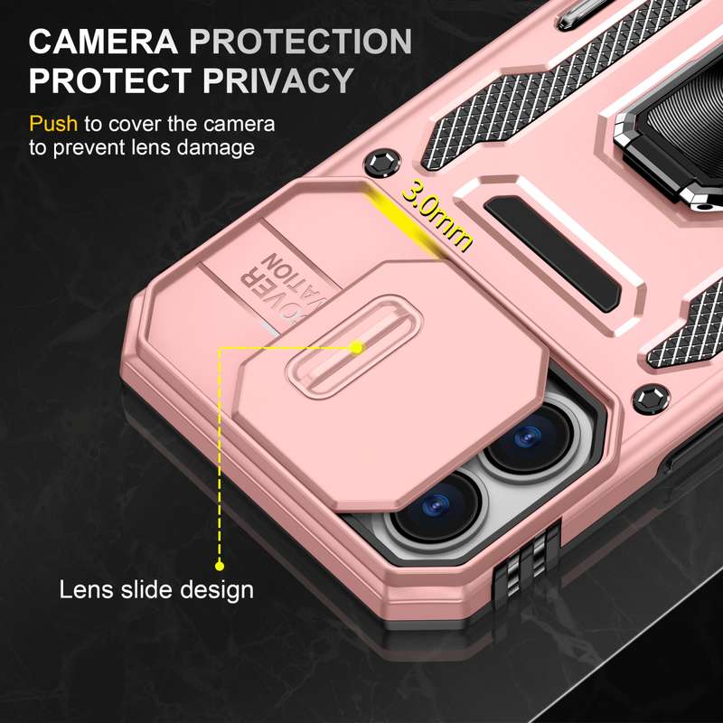 For iPhone 16 Plus Armor PC + TPU Camera Shield Phone Case(Rose Gold)