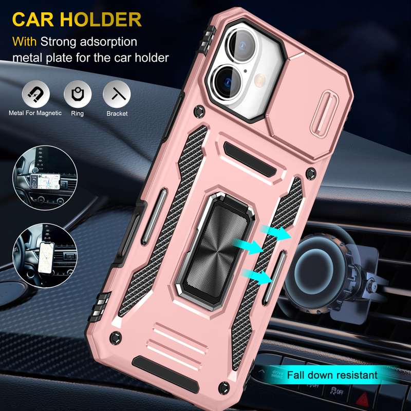 For iPhone 16 Plus Armor PC + TPU Camera Shield Phone Case(Rose Gold)