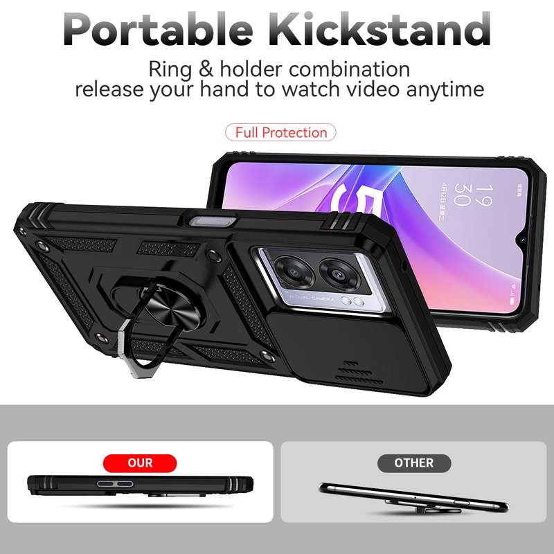 For OPPO A57 Sliding Camshield Holder Phone Case(Black)