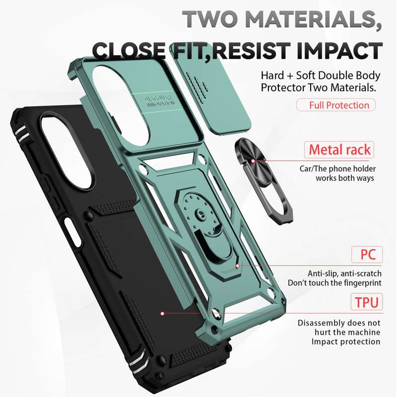 For Honor X7 Sliding Camshield Holder Phone Case(Dark Green)