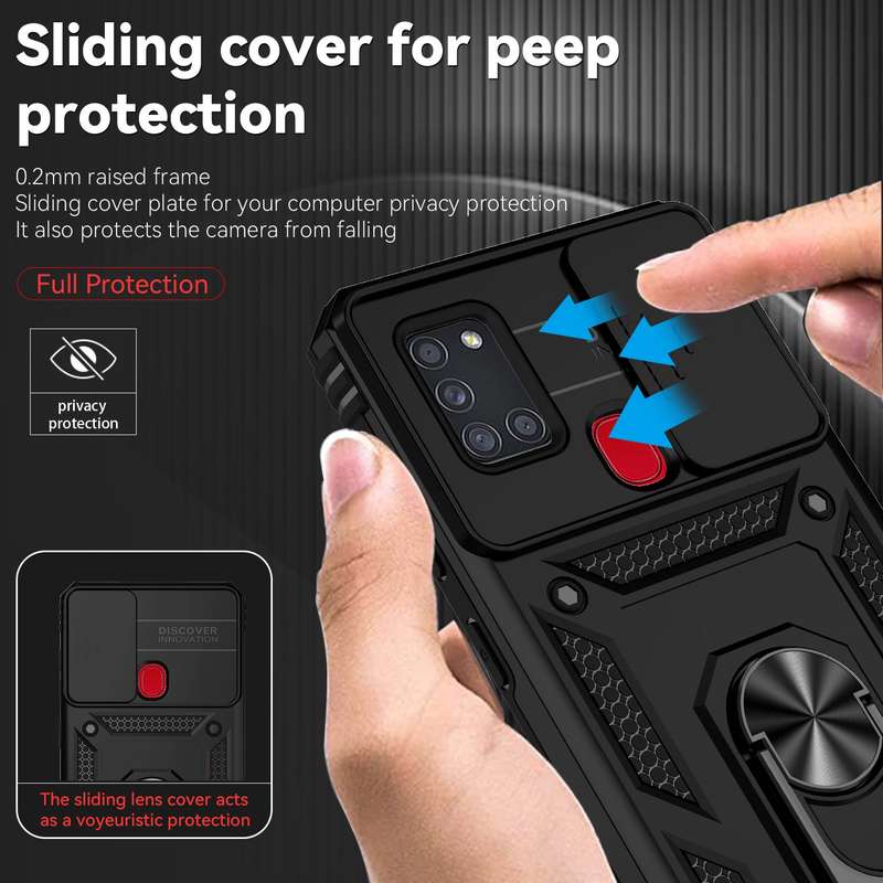 For Samsung Galaxy A21s Sliding Camshield Holder Phone Case(Black)