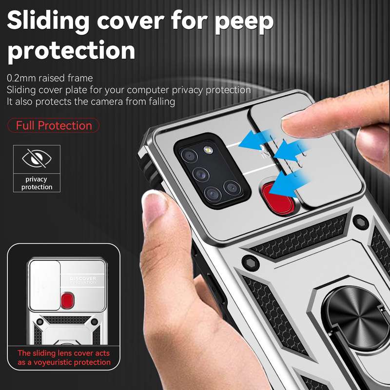 For Samsung Galaxy A21s Sliding Camshield Holder Phone Case(Black)
