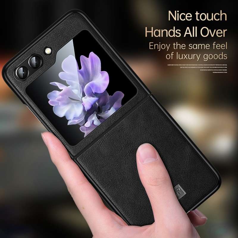 For Samsung Galaxy Z Flip6 SULADA Shockproof TPU + Handmade Leather Phone Case(Black)