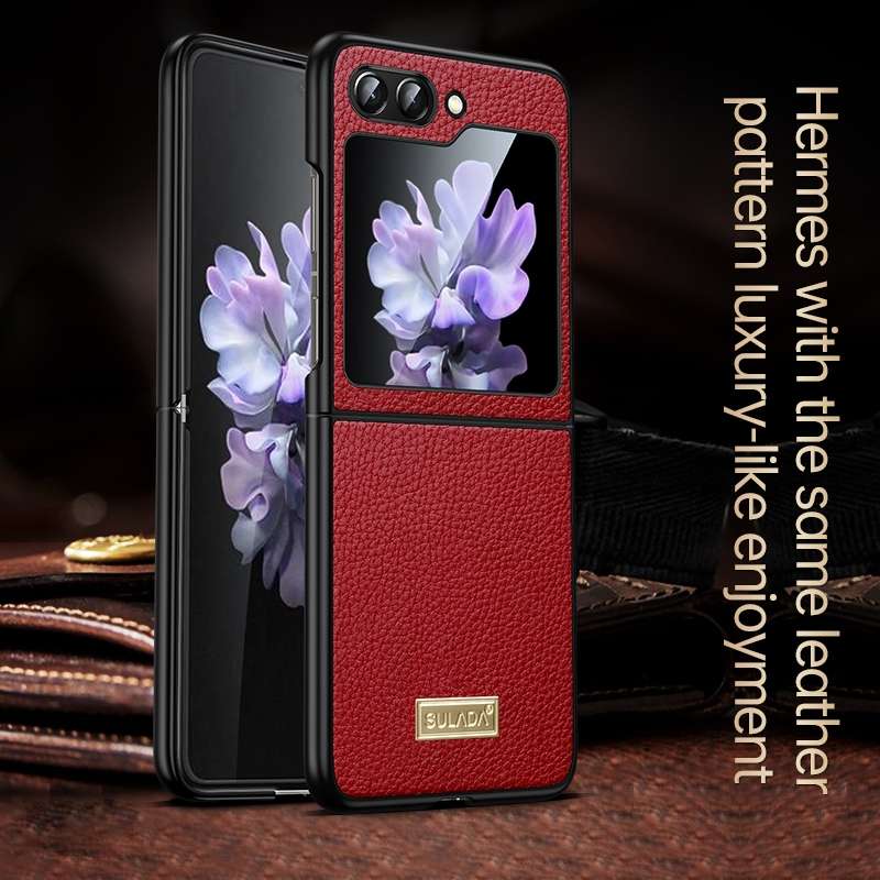 For Samsung Galaxy Z Flip4 SULADA Shockproof TPU + Litchi Texture Leather Phone Case(Black)