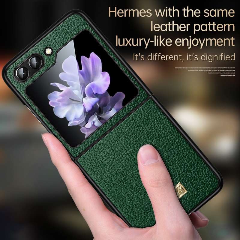 For Samsung Galaxy Z Flip4 SULADA Shockproof TPU + Litchi Texture Leather Phone Case(Black)