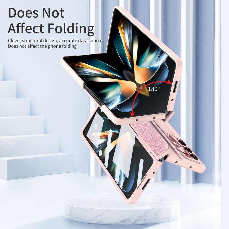 For Samsung Galaxy Z Fold5 5G Integrated Full Coverage Pen Slot Folding Phone Case with Stylus(Gold+