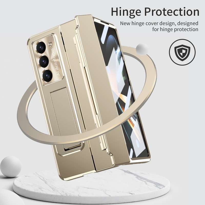 For Samsung Galaxy Z Fold5 5G Integrated Folding Hinge Phone Case with Stylus(Rose Gold)