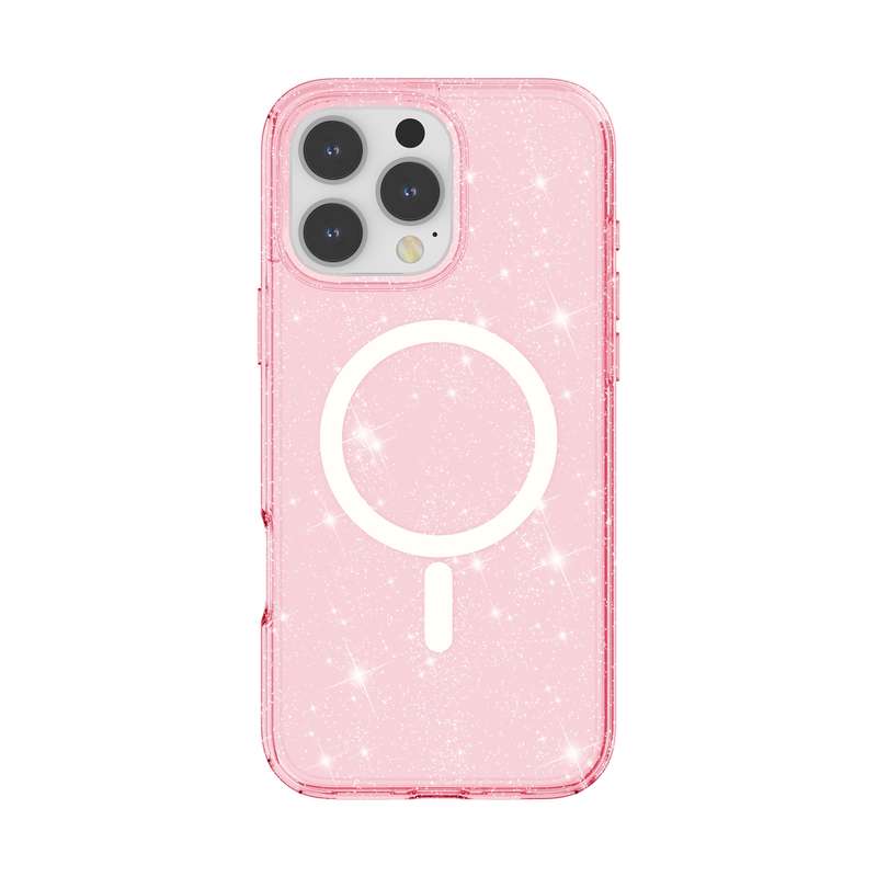For iPhone 16 Pro Terminator Style Glitter Powder MagSafe Magnetic Phone Case(Pink)