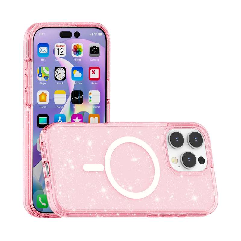For iPhone 16 Pro Terminator Style Glitter Powder MagSafe Magnetic Phone Case(Pink)