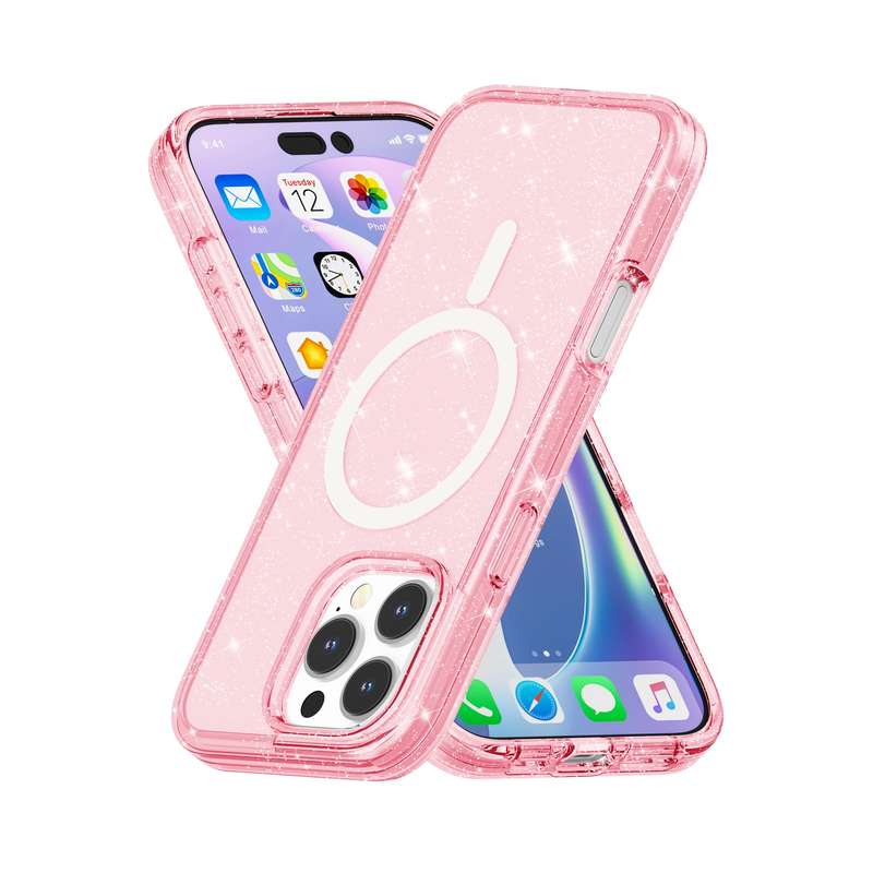 For iPhone 16 Pro Terminator Style Glitter Powder MagSafe Magnetic Phone Case(Pink)