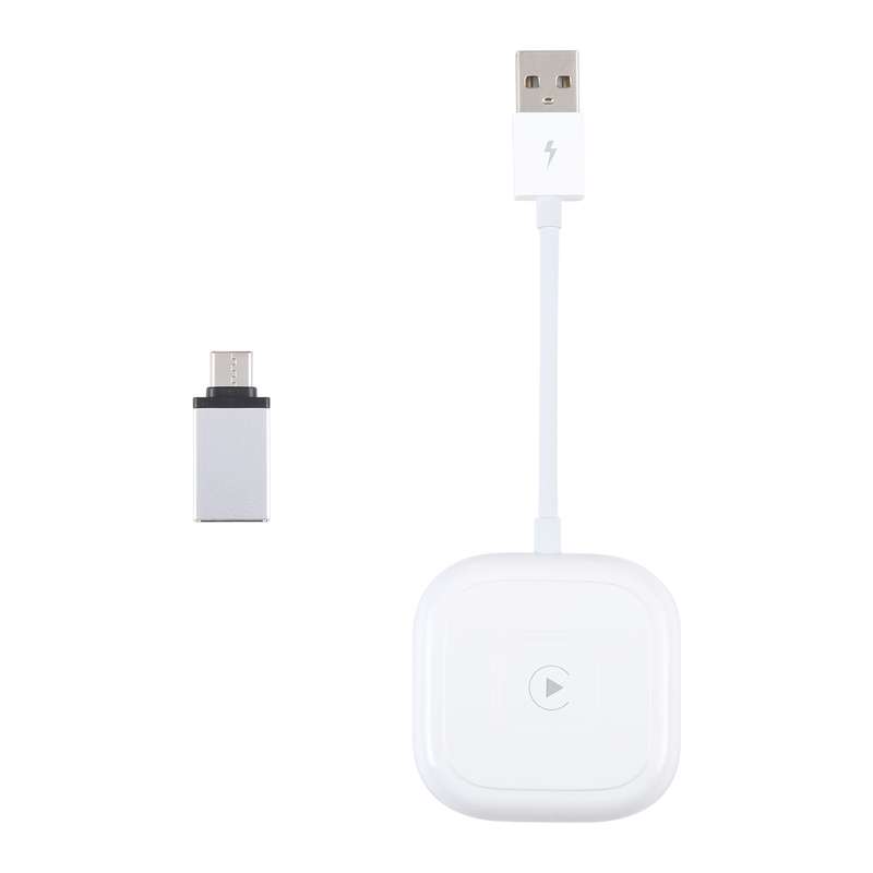 USB + USB-C / Type-C Wired to Wireless Carplay Adapter for iPhone(White)