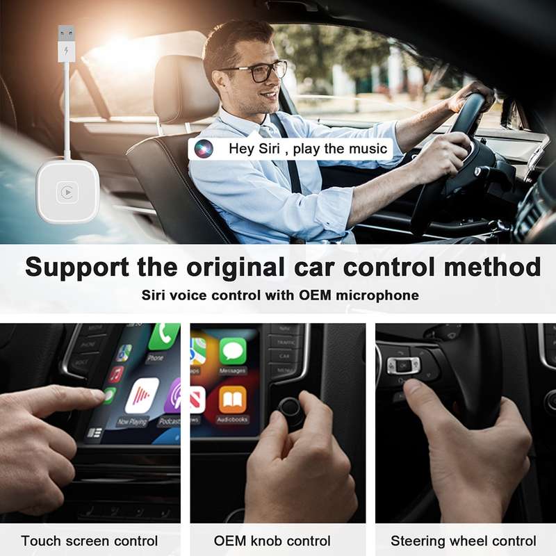 USB + USB-C / Type-C Wired to Wireless Carplay Adapter for iPhone(White)