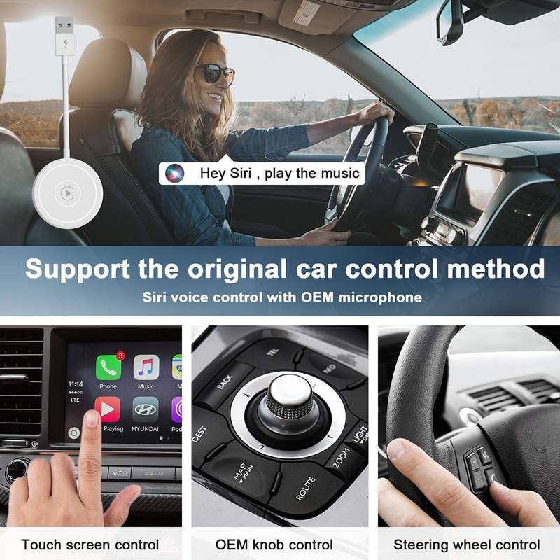 USB + USB-C / Type-C Wired to Wireless Carplay Adapter for iPhone(White)