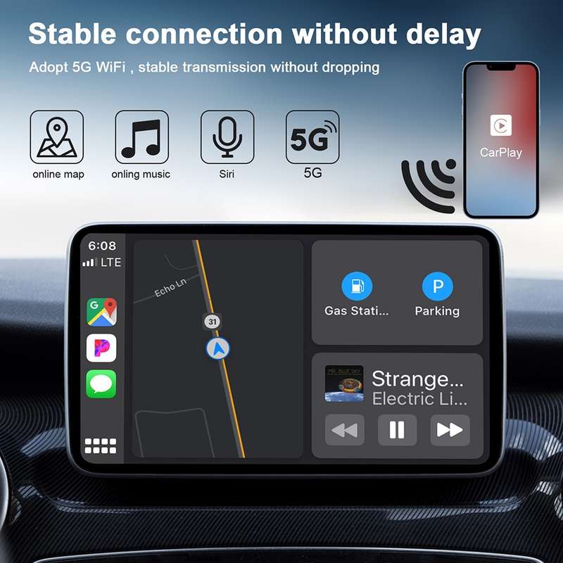 USB + USB-C / Type-C Wired to Wireless Carplay Adapter for iPhone(White)