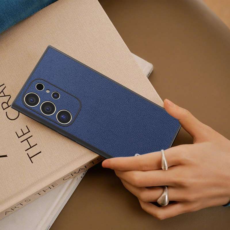 For Samsung Galaxy S24 Ultra 5G ABEEL Genuine Leather Luolai Series Phone Case(Dark Blue)