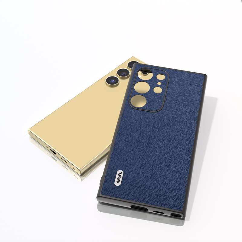 For Samsung Galaxy S24 Ultra 5G ABEEL Genuine Leather Luolai Series Phone Case(Dark Blue)