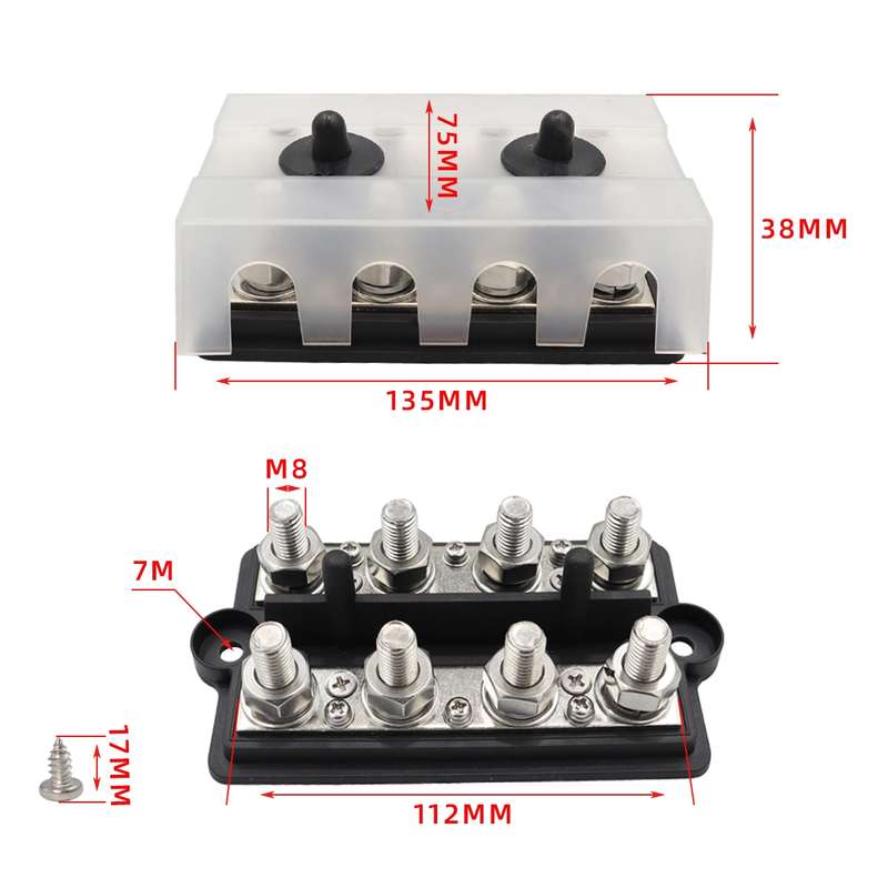 CP-3156 M8 RV Modified Yacht Double-row 4-way Busbar with Dust Cover