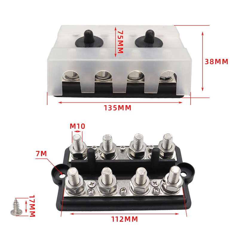 CP-3157 M10 RV Modified Yacht Double-row 4-way Busbar with Dust Cover