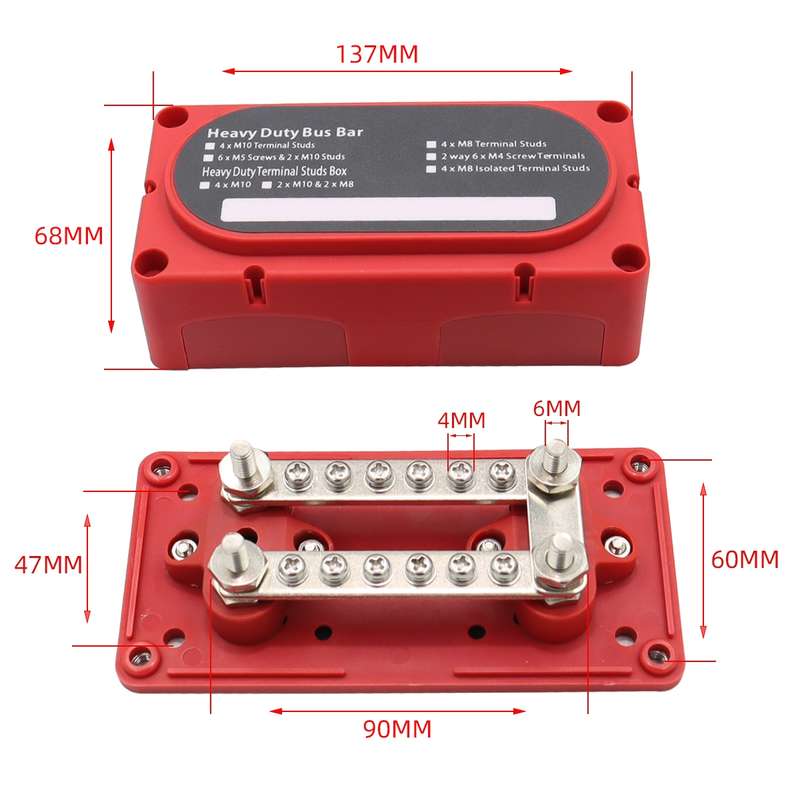 CP-3160 1 Pair 300A 12-48V RV Yacht Modified Double Row 12-way M6 Terminal Busbar with 24pcs Termina