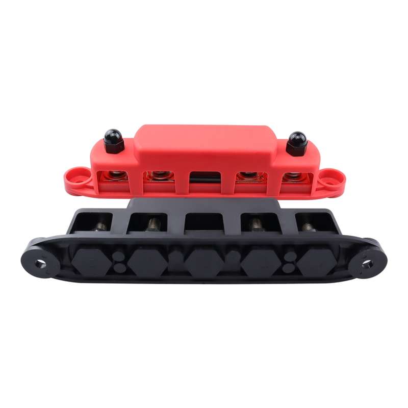 CP-4125 1 Pair RV Yacht M8 Single Row 4-way Power Distribution Block Busbar with Cover with 300A Fus