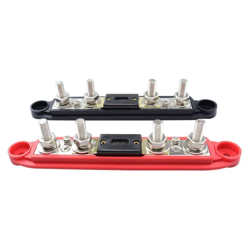 CP-4125 1 Pair RV Yacht M8 Single Row 4-way Power Distribution Block Busbar with Cover with 300A Fus