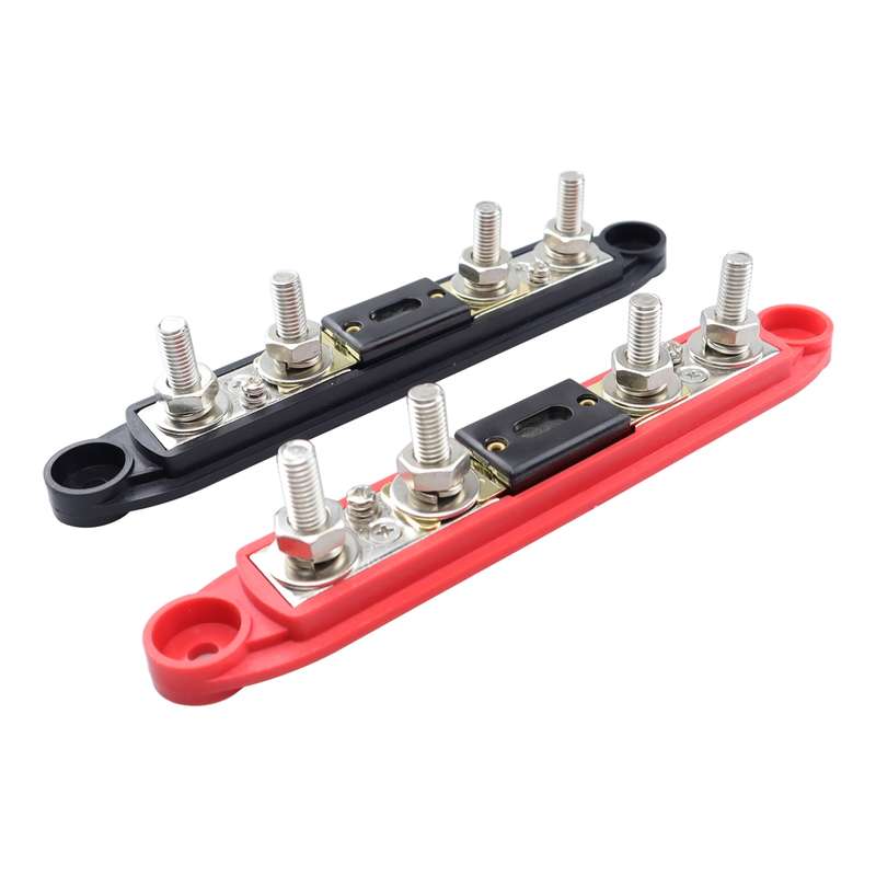 CP-4125 1 Pair RV Yacht M8 Single Row 4-way Power Distribution Block Busbar with Cover with 300A Fus