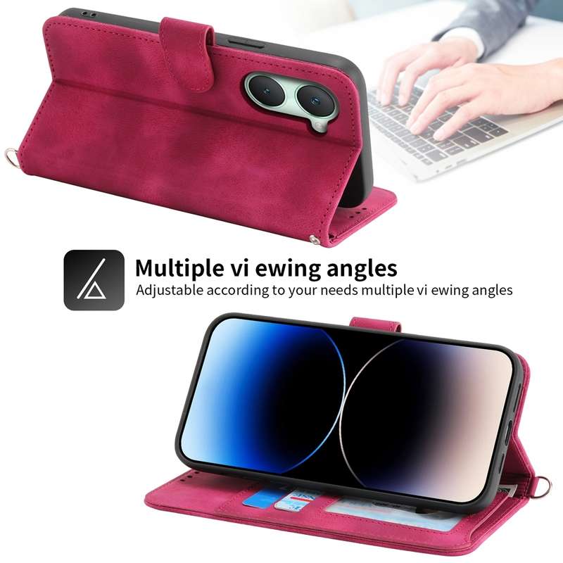 For vivo Y03 Skin-feel Flowers Embossed Wallet Leather Phone Case(Wine Red)