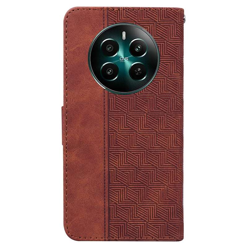 For Realme 12+ Geometric Embossed Leather Phone Case(Brown)