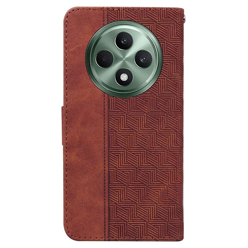For OPPO Reno12 F 5G Geometric Embossed Leather Phone Case(Brown)