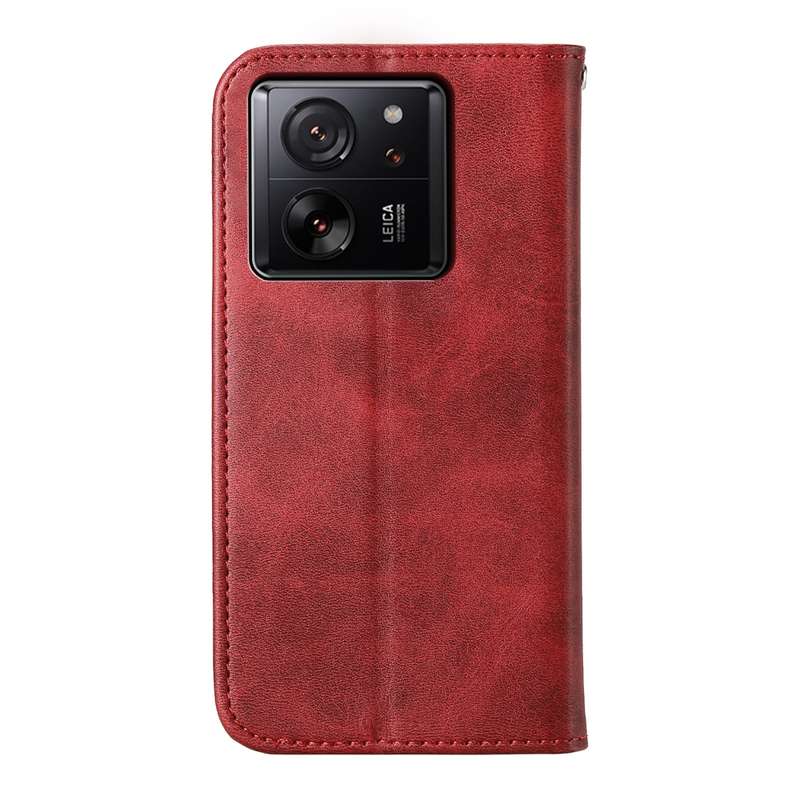 For Xiaomi 13T Cubic Grid Calf Texture Magnetic Leather Phone Case(Red)