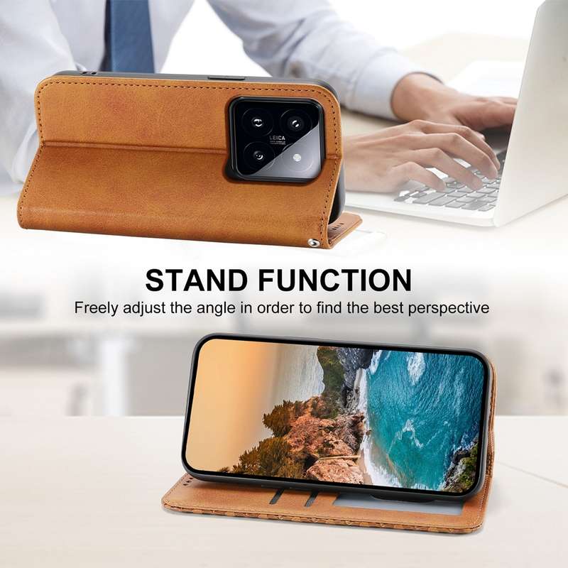 For Xiaomi 14 Pro Cubic Grid Calf Texture Magnetic Leather Phone Case(Yellow)