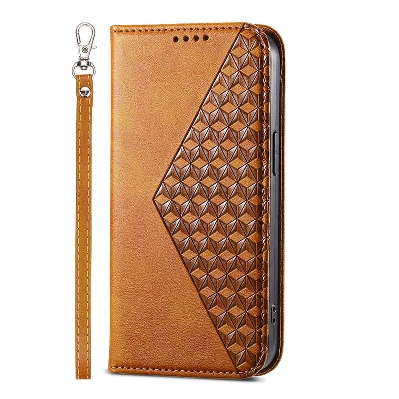 For Xiaomi Redmi Note 13 Pro 4G Cubic Grid Calf Texture Magnetic Leather Phone Case(Yellow)