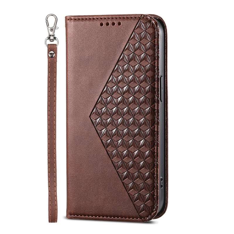 For Realme 12 Pro+ Cubic Grid Calf Texture Magnetic Leather Phone Case(Brown)
