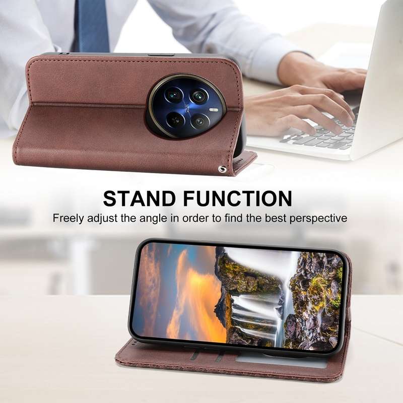 For Realme 12 Pro+ Cubic Grid Calf Texture Magnetic Leather Phone Case(Brown)