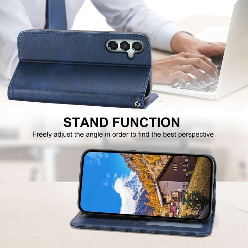 For Samsung Galaxy M15 5G / F15 5G Cubic Grid Calf Texture Magnetic Leather Phone Case(Blue)