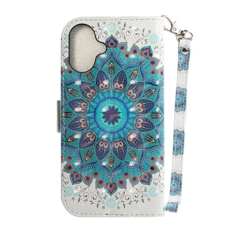 For iPhone 16 3D Colored Horizontal Flip Leather Phone Case(Peacock Wreath)
