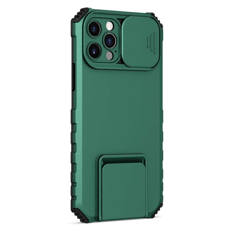 For iPhone 15 Pro Max Stereoscopic Holder Sliding Camshield Phone Case(Black)