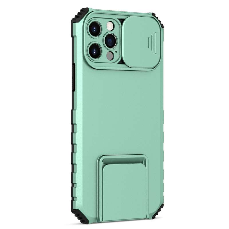 For iPhone 15 Pro Max Stereoscopic Holder Sliding Camshield Phone Case(Black)